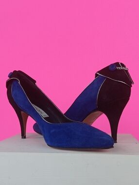 Versani Elegant Blue Suede Pointed-Toe Heels Made In Italy Size 7B31